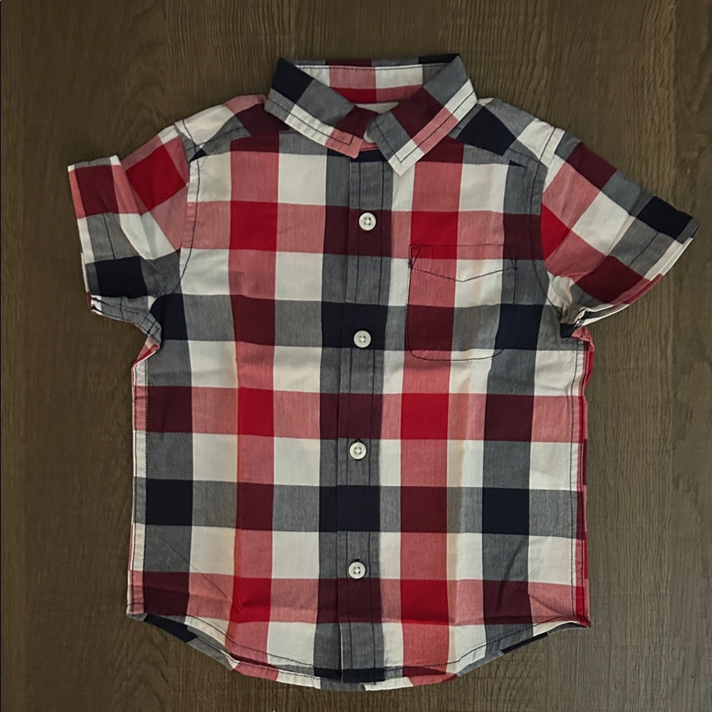 The Children's Place Red, White, and Black Plaid Button Down Shirt